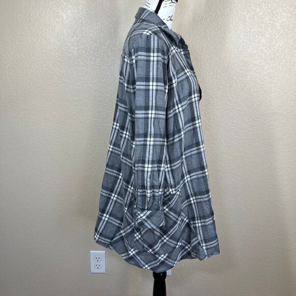 Zara  gray plaid tunic top button up collar flannel long sleeve academia size L - Picture 11 of 16